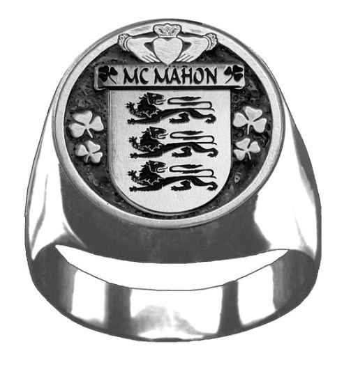 Image 1 of McMahon Irish Coat Of Arms Family Crest Mens Sterling Silver Ring