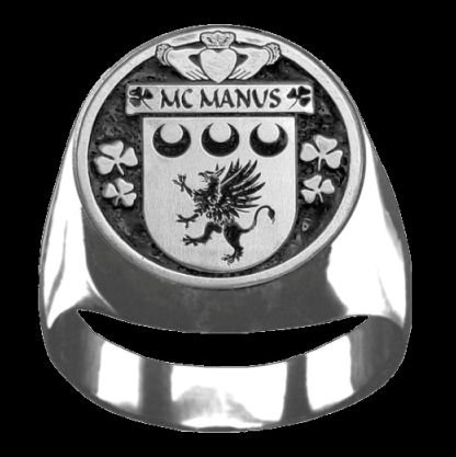 Image 0 of McManus Irish Coat Of Arms Family Crest Mens Sterling Silver Ring