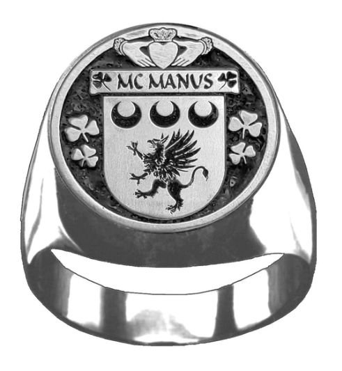 Image 1 of McManus Irish Coat Of Arms Family Crest Mens Sterling Silver Ring