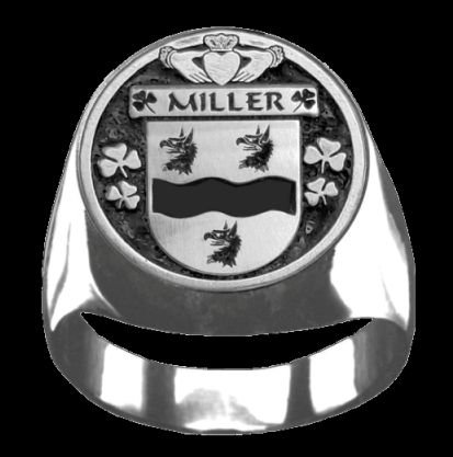 Image 0 of Miller Irish Coat Of Arms Family Crest Mens Sterling Silver Ring