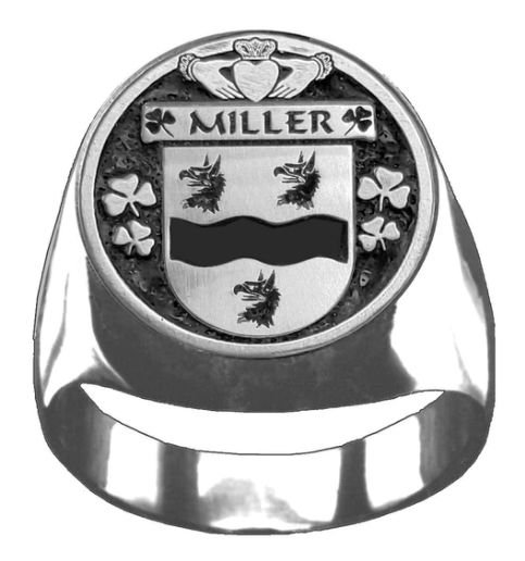 Image 1 of Miller Irish Coat Of Arms Family Crest Mens Sterling Silver Ring