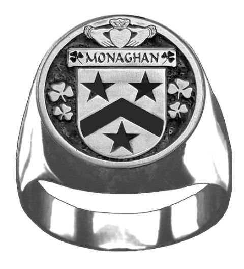 Image 1 of Monaghan Irish Coat Of Arms Family Crest Mens Sterling Silver Ring