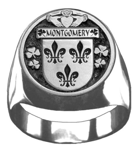 Image 1 of Montgomery Irish Coat Of Arms Family Crest Mens Sterling Silver Ring