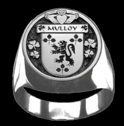 Image 0 of Mulloy Irish Coat Of Arms Family Crest Mens Sterling Silver Ring
