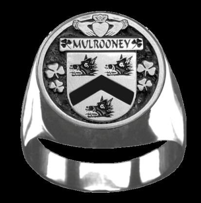Image 0 of Mulrooney Irish Coat Of Arms Family Crest Mens Sterling Silver Ring