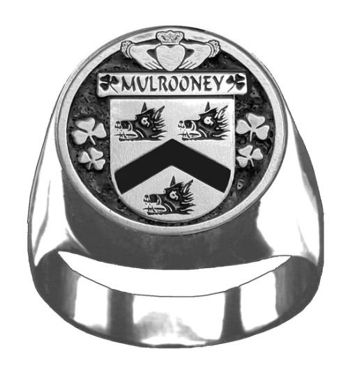 Image 1 of Mulrooney Irish Coat Of Arms Family Crest Mens Sterling Silver Ring