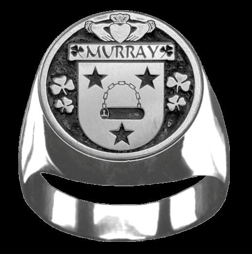 Image 2 of Murray Irish Coat Of Arms Family Crest Mens Sterling Silver Ring