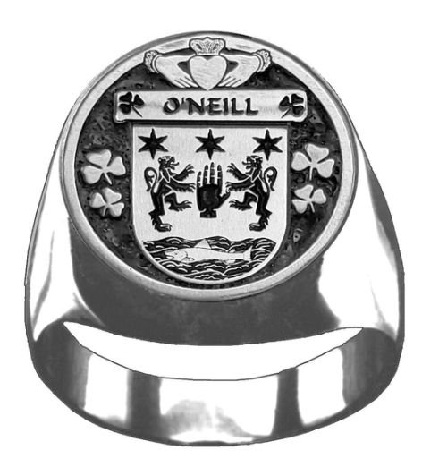 Image 1 of ONeill Irish Coat Of Arms Family Crest Mens Sterling Silver Ring
