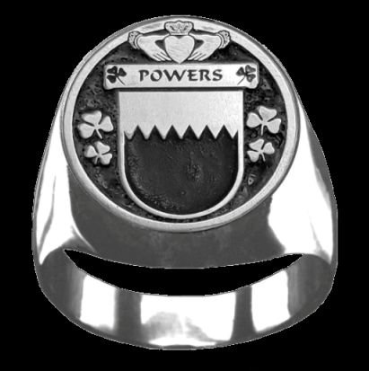 Image 0 of Powers Irish Coat Of Arms Family Crest Mens Sterling Silver Ring