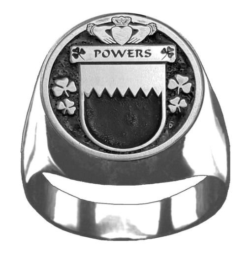 Image 1 of Powers Irish Coat Of Arms Family Crest Mens Sterling Silver Ring