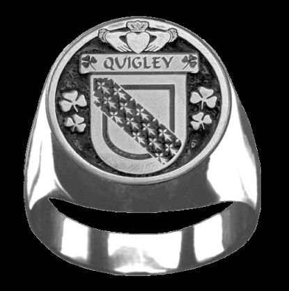Image 0 of Quigley Irish Coat Of Arms Family Crest Mens Sterling Silver Ring
