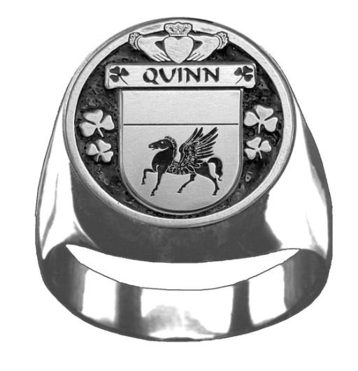 Image 1 of Quinn Irish Coat Of Arms Family Crest Mens Sterling Silver Ring