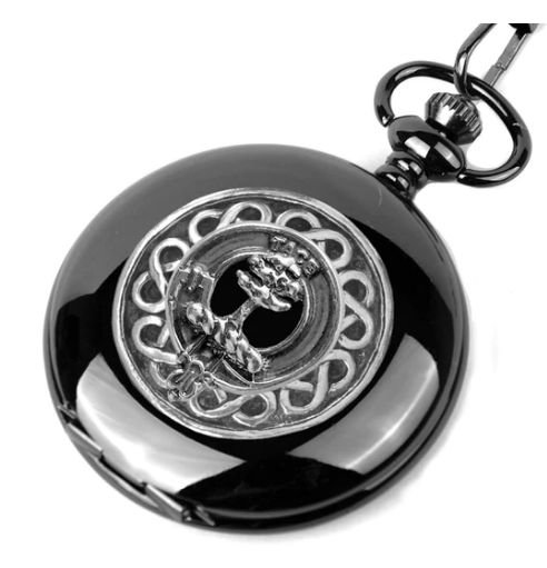 Image 1 of Abercrombie Clan Badge Pewter Clan Crest Black Hunter Pocket Watch