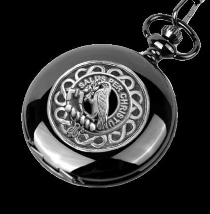 Image 0 of Abernethy Clan Badge Silver Clan Crest Black Hunter Pocket Watch