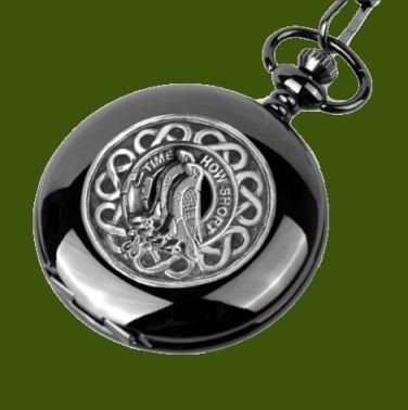Image 0 of Akins Clan Badge Pewter Clan Crest Black Hunter Pocket Watch
