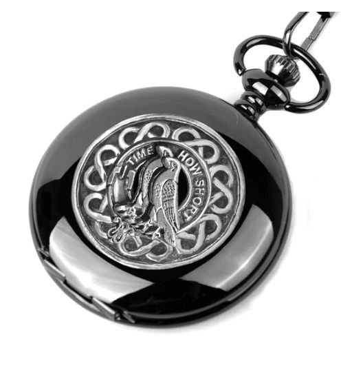 Image 1 of Akins Clan Badge Silver Clan Crest Black Hunter Pocket Watch