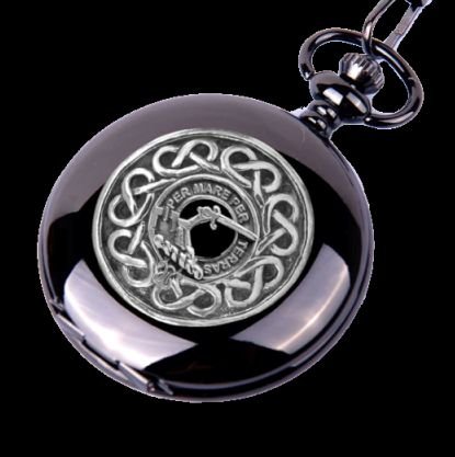 Image 0 of Alexander Clan Badge Silver Clan Crest Black Hunter Pocket Watch