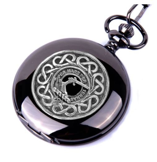 Image 1 of Alexander Clan Badge Silver Clan Crest Black Hunter Pocket Watch