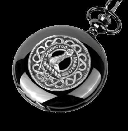 Image 0 of Armstrong Clan Badge Silver Clan Crest Black Hunter Pocket Watch