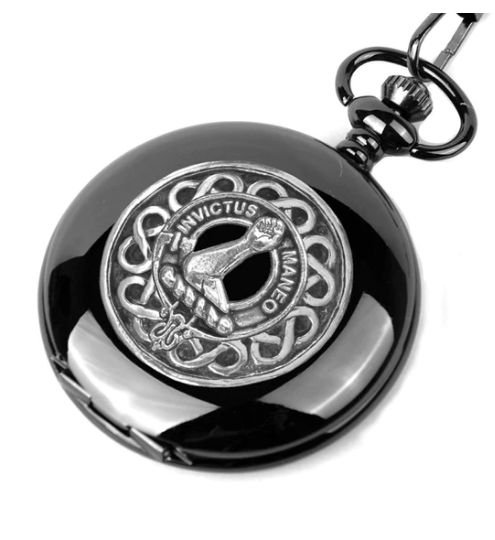 Image 1 of Armstrong Clan Badge Silver Clan Crest Black Hunter Pocket Watch