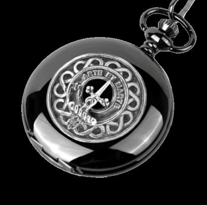 Image 0 of Bain Clan Badge Silver Clan Crest Black Hunter Pocket Watch