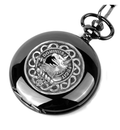 Image 1 of Baird Clan Badge Silver Clan Crest Black Hunter Pocket Watch