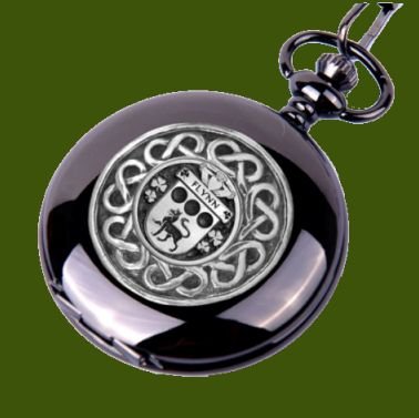 Image 0 of Flynn Irish Coat Of Arms Pewter Family Crest Black Hunter Pocket Watch