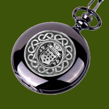Image 0 of Bailey Irish Coat Of Arms Pewter Family Crest Black Hunter Pocket Watch