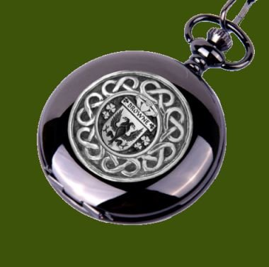 Image 0 of Browne Irish Coat Of Arms Pewter Family Crest Black Hunter Pocket Watch