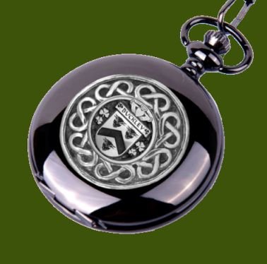 Image 0 of Buckley Irish Coat Of Arms Pewter Family Crest Black Hunter Pocket Watch