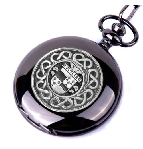 Image 1 of Butler Irish Coat Of Arms Silver Family Crest Black Hunter Pocket Watch