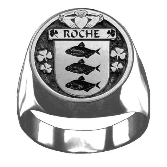 Image 1 of Roche Irish Coat Of Arms Family Crest Mens Sterling Silver Ring