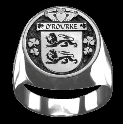 Image 0 of ORourke Irish Coat Of Arms Family Crest Mens Sterling Silver Ring