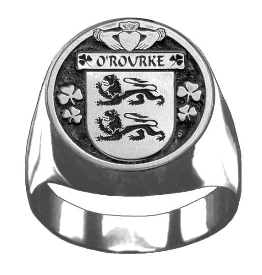 Image 1 of ORourke Irish Coat Of Arms Family Crest Mens Sterling Silver Ring