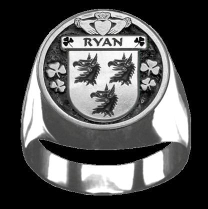Image 0 of Ryan Irish Coat Of Arms Family Crest Mens Sterling Silver Ring