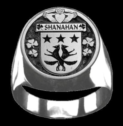 Image 0 of Shanahan Irish Coat Of Arms Family Crest Mens Sterling Silver Ring