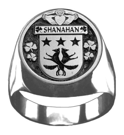 Image 1 of Shanahan Irish Coat Of Arms Family Crest Mens Sterling Silver Ring