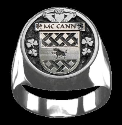 Image 0 of McCann Irish Coat Of Arms Family Crest Mens Sterling Silver Ring