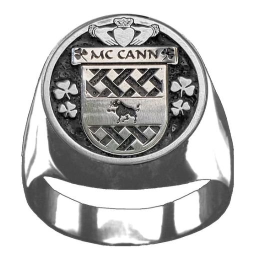 Image 1 of McCann Irish Coat Of Arms Family Crest Mens Sterling Silver Ring