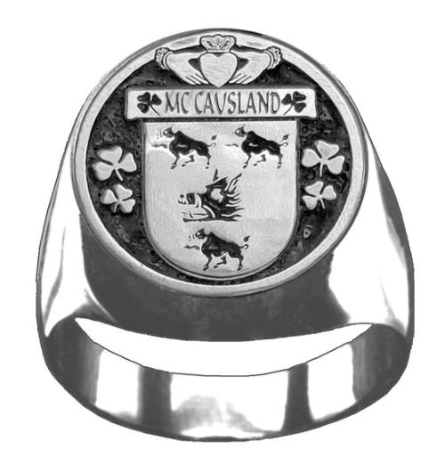 Image 1 of McCausland Irish Coat Of Arms Family Crest Mens Sterling Silver Ring