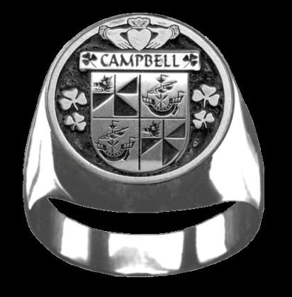 Image 0 of Campbell Irish Coat Of Arms Family Crest Mens Sterling Silver Ring