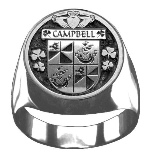 Image 1 of Campbell Irish Coat Of Arms Family Crest Mens Sterling Silver Ring