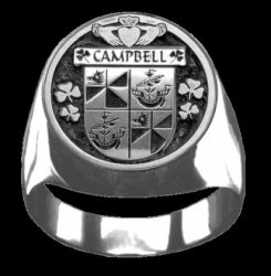Campbell Irish Coat Of Arms Family Crest Mens Sterling Silver Ring