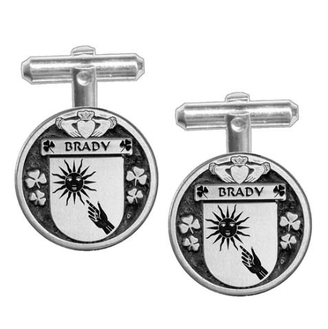 Image 1 of Brady Irish Coat Of Arms Claddagh Sterling Silver Family Crest Cufflinks