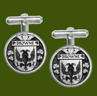 Image 0 of Browne Irish Coat Of Arms Claddagh Stylish Pewter Family Crest Cufflinks