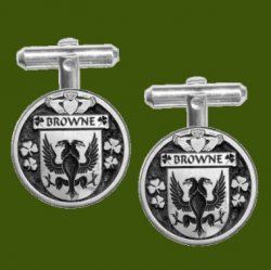 Browne Irish Coat Of Arms Claddagh Stylish Pewter Family Crest Cufflinks