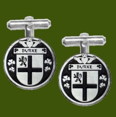 Image 0 of Burke Irish Coat Of Arms Claddagh Stylish Pewter Family Crest Cufflinks