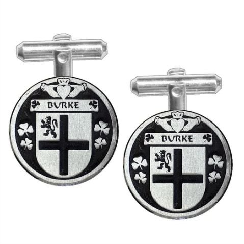 Image 1 of Burke Irish Coat Of Arms Claddagh Stylish Pewter Family Crest Cufflinks