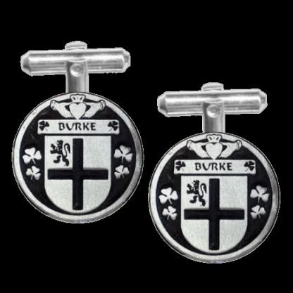 Image 0 of Burke Irish Coat Of Arms Claddagh Sterling Silver Family Crest Cufflinks