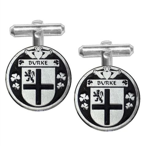 Image 1 of Burke Irish Coat Of Arms Claddagh Sterling Silver Family Crest Cufflinks